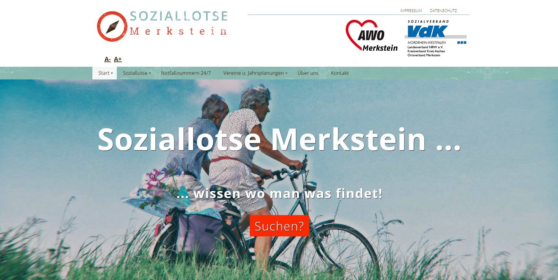 Screenshot der Webseite der Soziallotsen Merkstein