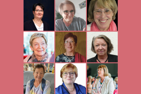 Collage aus neun quadratischen Fotokacheln mit Portraits von Frauen unterschiedlichen Alters, die im VdK ehrenamtlich tätig sind.