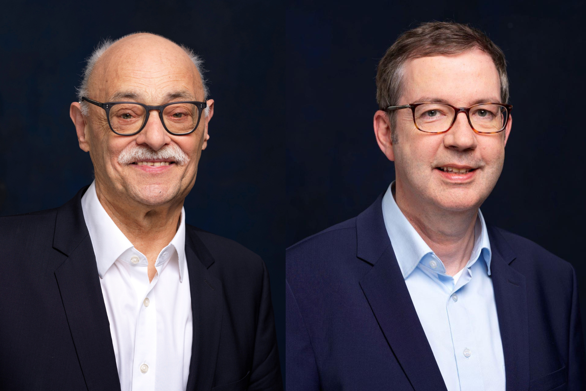 Doppelbild: links Portrait von Horst V&ouml;ge, rechts von Thomas Zander, jeweils vor schwarzem Hintergrund.