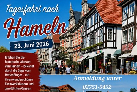 Das Plakat zeigt Ausschnitte der idyllischen Innenstadt von Hameln.