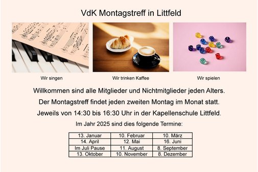 Drei Bilder Noten, Kaffeetasse und Würfel