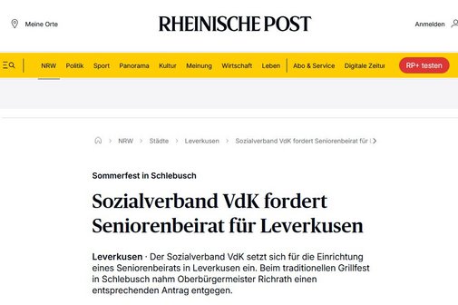 Headline Sozialverband VdK fordert Seniorenbeirat für Leverkusen