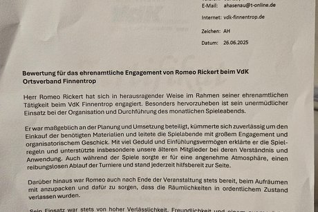 Beurteilungsschreiben vom OV