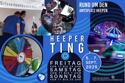 Auf der Grafik sind neben Lebkuchenherzen auch ein Foto von der Raupe und dem VdK-Stand zu sehen.