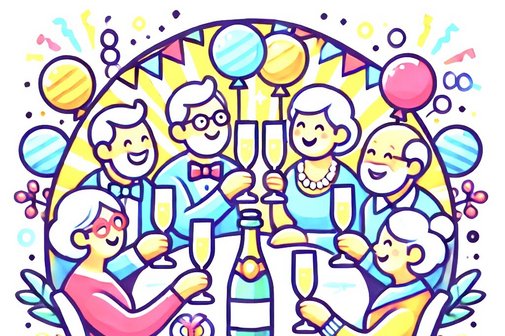 Senioren u. Seniorinnen stoßen aufs Neue Jahr an Senioren u. Seniorinnen stoßen in geselliger Runde aufs Neue Jahr an