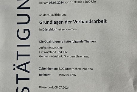 Eine Teilnahmebescheinigung vom LV