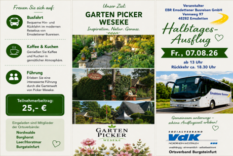 Halbtagesausflug zum Garten Picker in Weseke am 07. Aug. 26