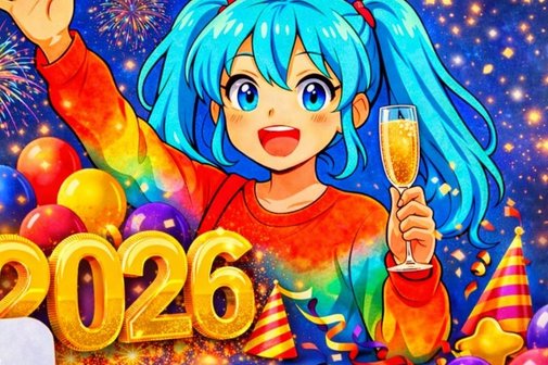 Buntes Bild mit Feuerwerk und Sektglas f&uuml;r 2026