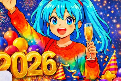 Buntes Bild mit Feuerwerk und Sektglas f&uuml;r 2026