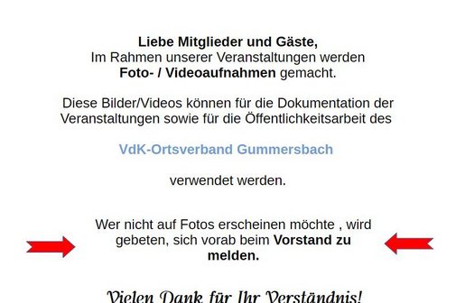 Foto- und Videoaufnahmen beim OV Gummersbach Info für Besucher unserer Veranstaltungen Foto und Videoaufnahmen