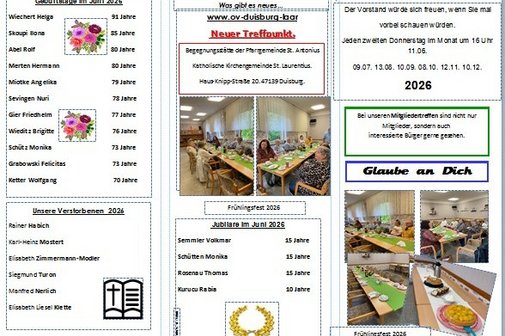 Flyer mit Geburtstage und Jubilare Juni 2026 und Infos.