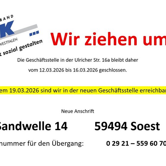 Die Gesch&auml;ftsstelle des Kreisverbands Soest zieht um
