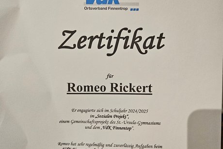 Das Zertifikat für die Teilnahmme