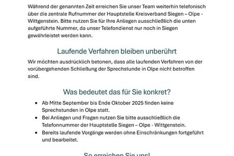 Wichtige Mitteilung Wichtige Mitteilung zu den Sprechstunden im Herbst 2025