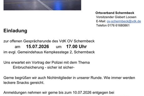 Offene Gesprächsrunde am 15.07.2026 Foto der Einladung