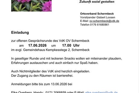 Einladung zur Offenen Gesprächsrunde am 17.06.2026 Das Foto zeigt die Einladung