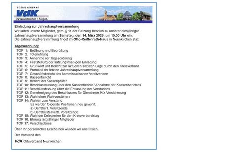 Jahreshauptversammlung 2026