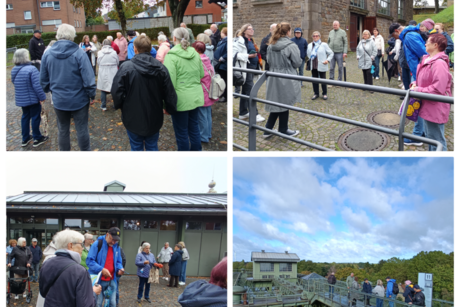 Führung der Mitglieder Es sind vier Bilder mit den Mitgliedern die an der Führung des Schiffshebewerk teilgenommen haben