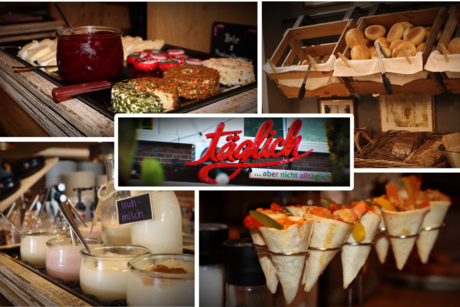 Frühstücksbuffettvariationen Collage mit Bildern von unterschiedlichen Frühstückscerealien