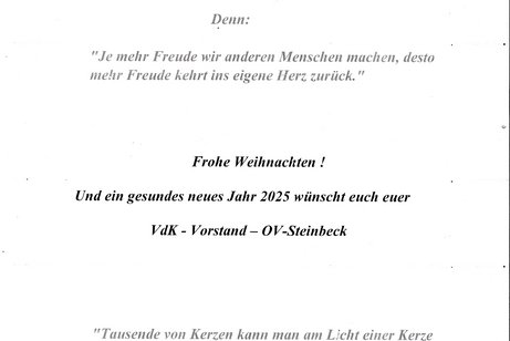 Weihnachtsgruß des OV an seine Mitglieder