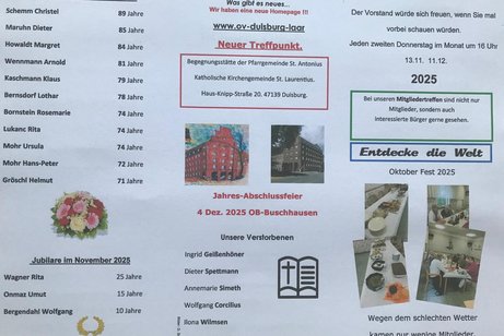 Flyer mit Geburtstage und Jubilare November 2025