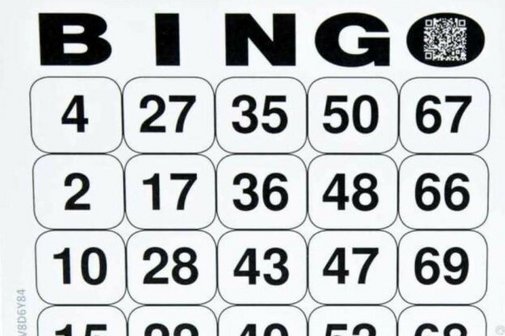 Ein Zettel mit dem Wort BINGO und Zahlen.