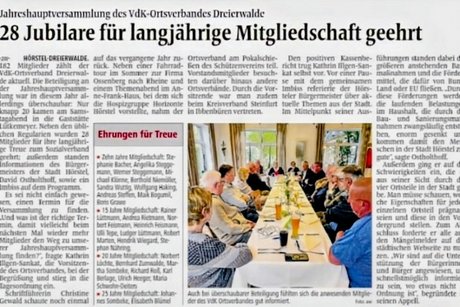 JHV VdK OV DREIERWALDE Bericht über VdK JHV mit Bild