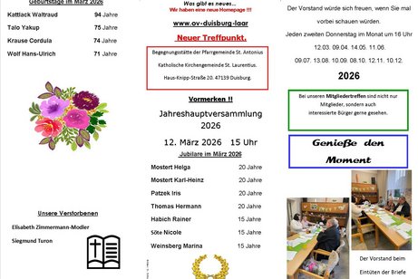 Flyer mit Geburtstage und Jubilare Februar 2026
