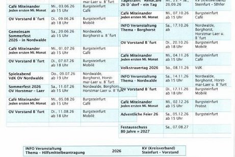 aktualisierte Terminliste