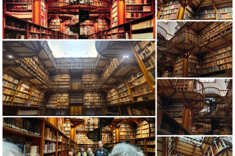 Hier sieht man auf mehreren Fotos sehr viele B&uuml;cher in der Bibliothek von Maria Laach, auch sieht man unsere Mitglieder die sehr beeindruckt davon waren.