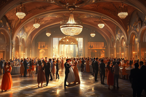 Feiernde Menschen in sch&ouml;nen Saal