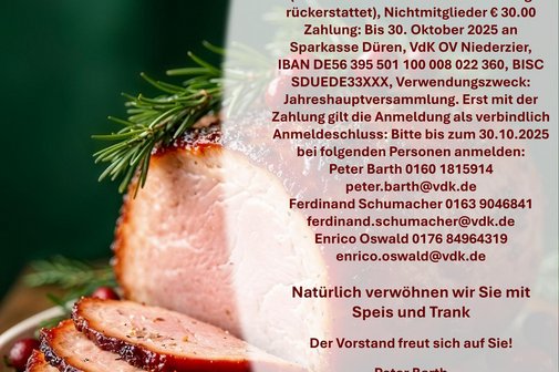 Einladung zur Jahreshauptversammlung VdK Ortsverband Niederzier