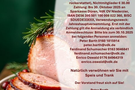 Einladung zur Jahreshauptversammlung VdK Ortsverband Niederzier
