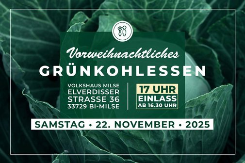 Grünkohlessen als Grafik mit Text über Datum, Zeitpunkt und Ort.