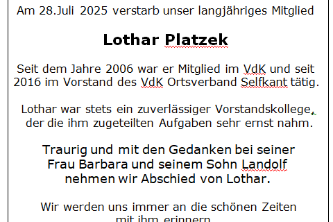 Nachruf Lothar Platzek