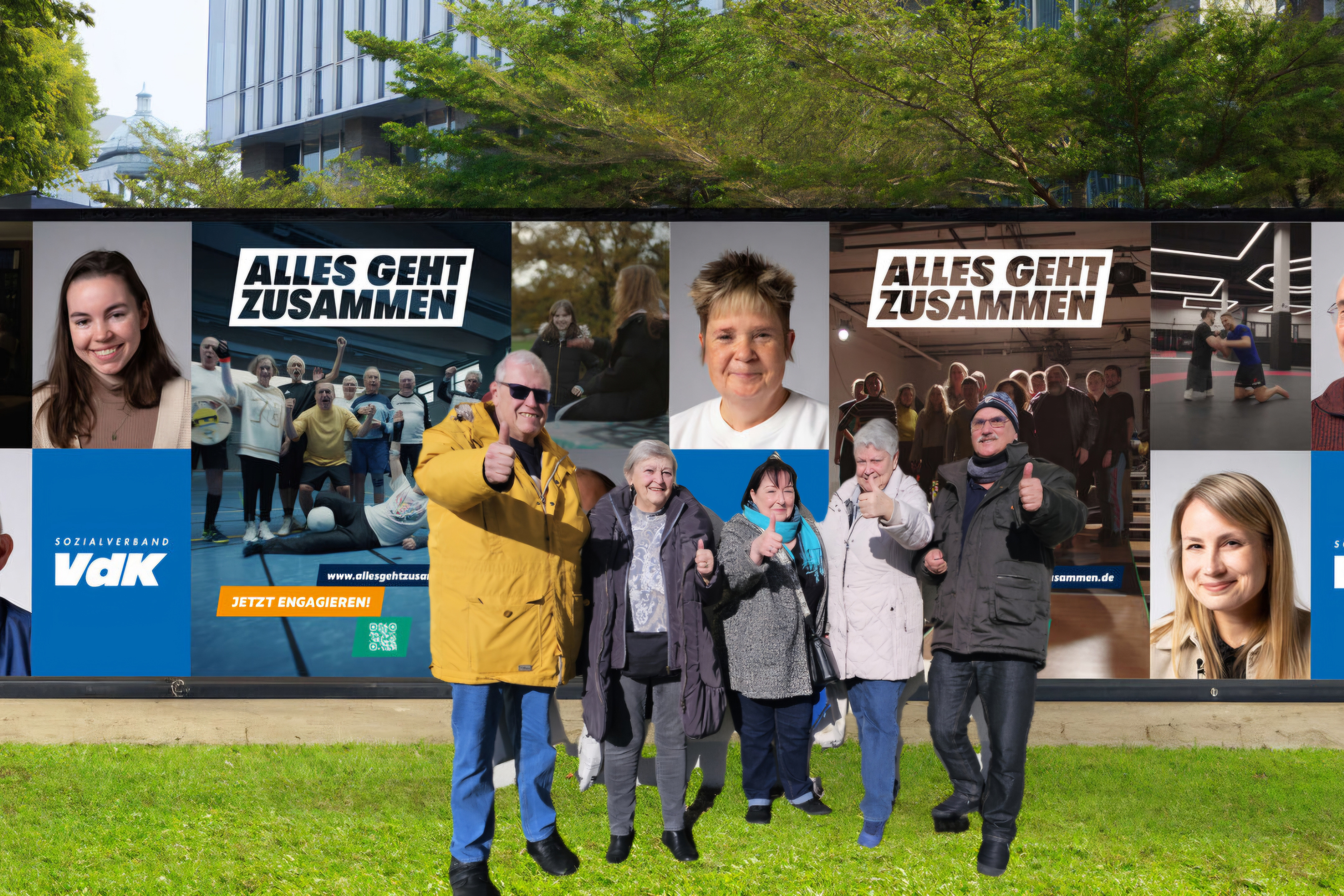 Hier ist ein Gruppenbild vom Ortsverband K&ouml;ln-Bickendorf, 5 Personen auf einer Wiese bei Sonnenschein