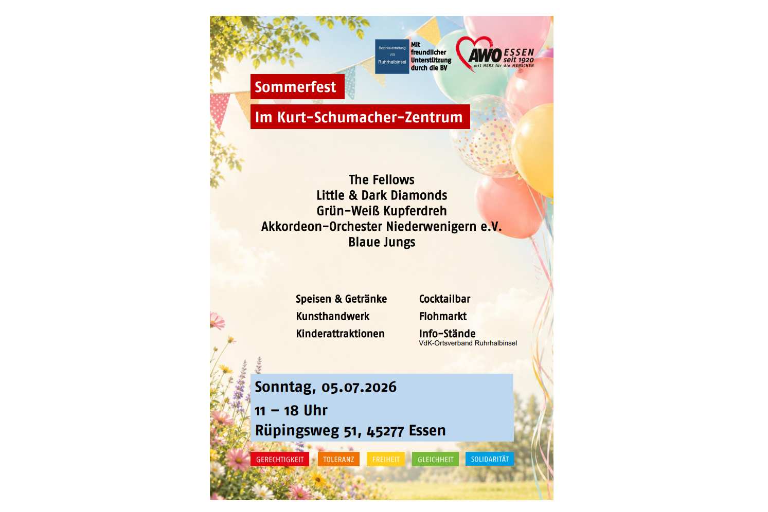 AWO Sommerfest im Kurt-Schumacher-Zentrum. Plakat AWO Sommerfest