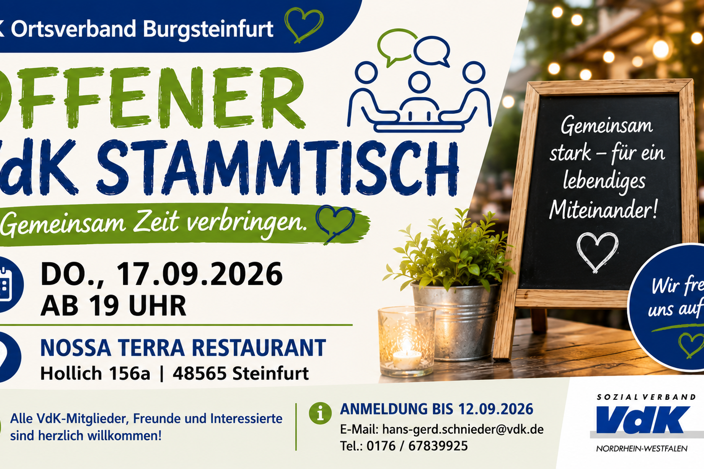 Offener Stammtisch des VdK-Ortsverbands Burgsteinfurt am Do., 17.09.26