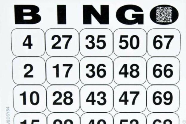 Bingo - ein geselliges Spiel, das Aufmerksamkeit erfordert. Ein Zettel mit dem Wort BINGO und Zahlen.
