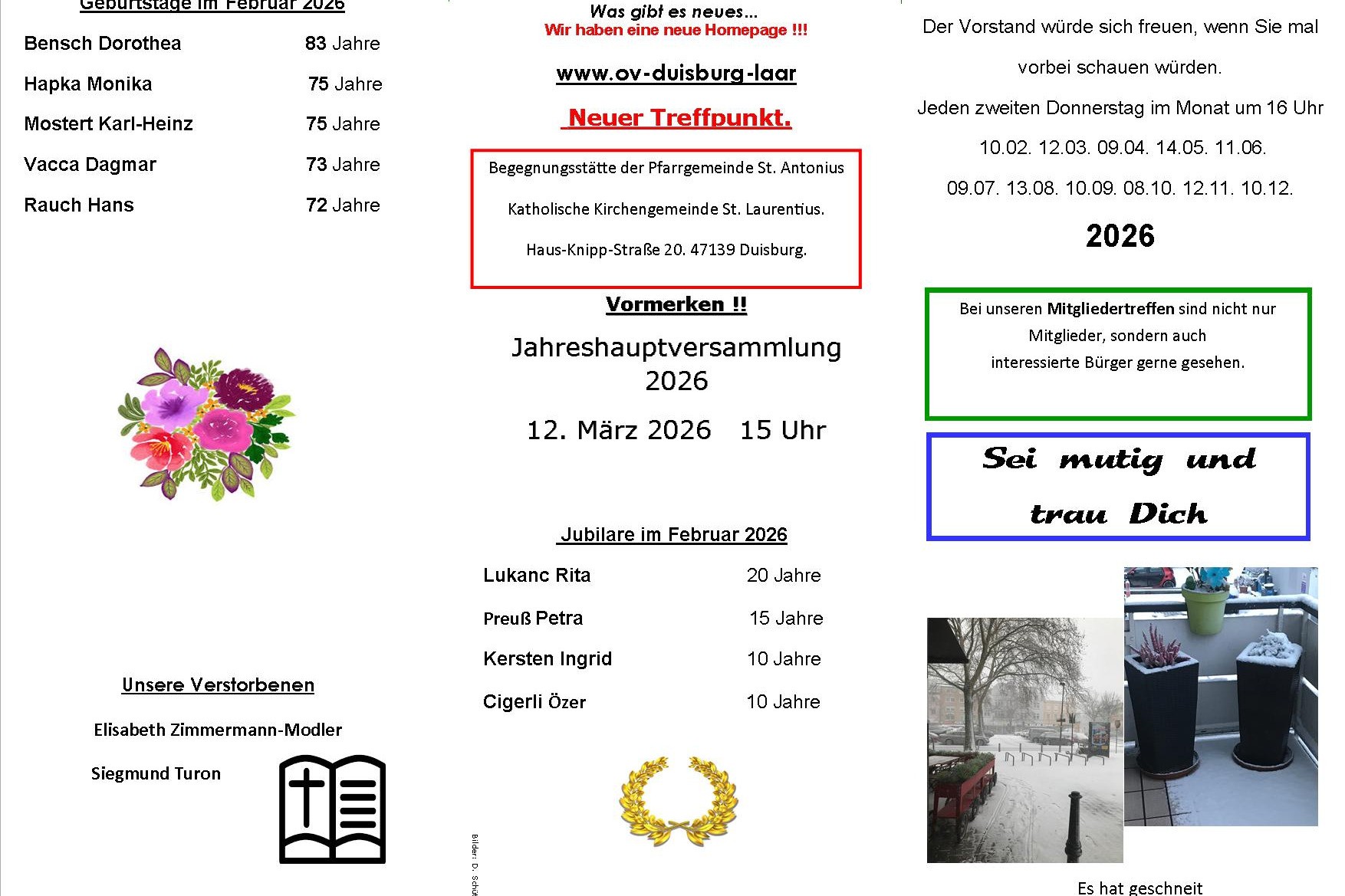 Flyer mit Geburtstage und Jubilare Februar 2026