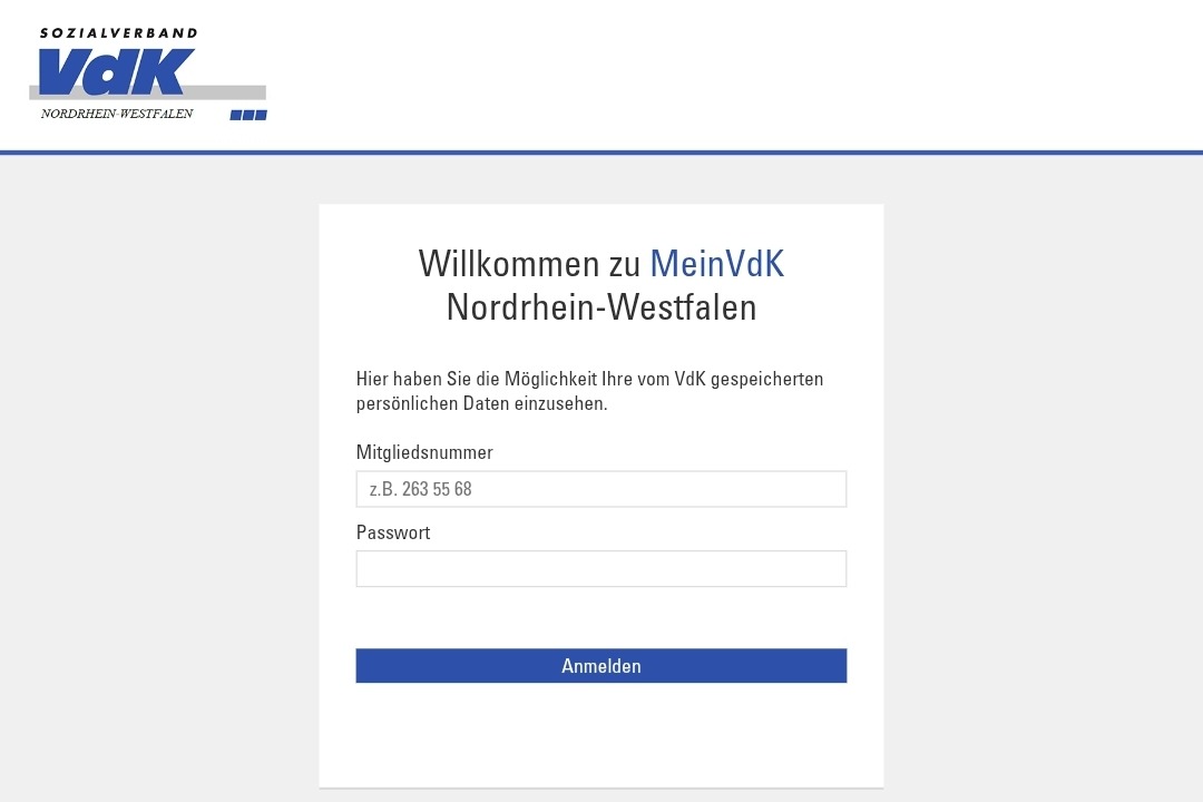 Anmeldemaske Mein-VdK Mein-VdK Anmeldemaske