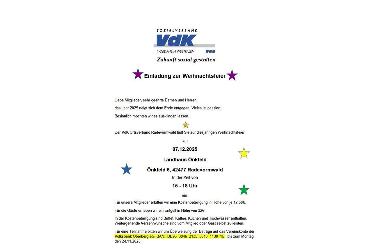 Einladung Weihnachtsfeier 2025