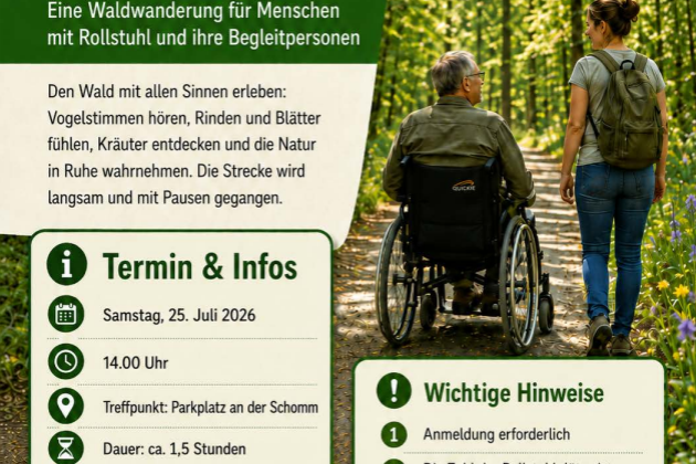 Barrierearmes Waderlebnis Rollststuhl auf Waldweg