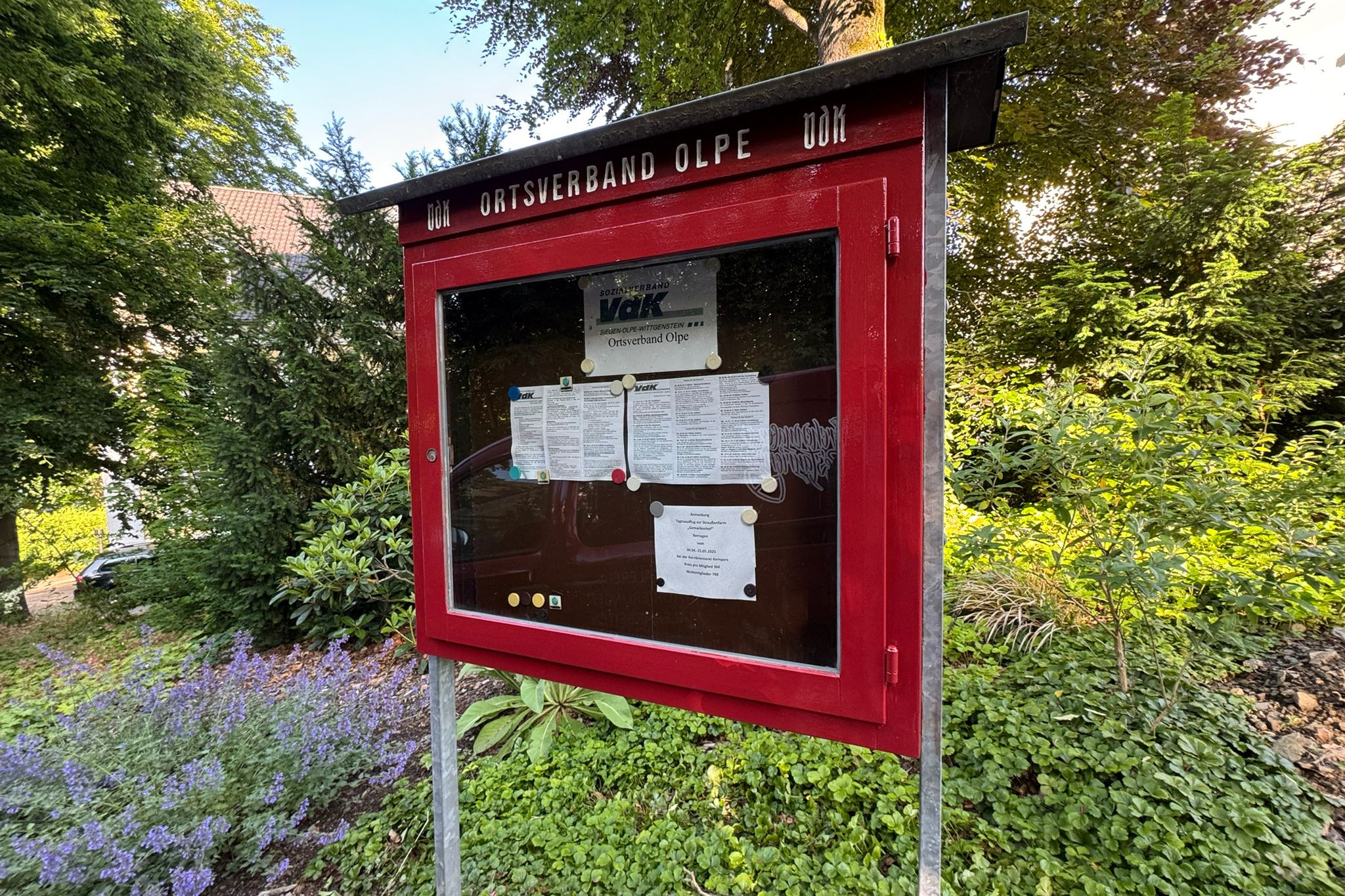 Schaukasten in neuem Gewand Im Bild zu sehen ist der Schaukasten des VdK Ortsverband Olpe in neuem Gewand; frisch in rot lackiert und in weiß beschriftet.