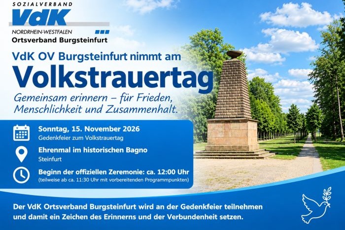 VdK OV Burgsteinfurt nimmt am Volkstrauertag Gedenkfeier teil - So., 15-11-26