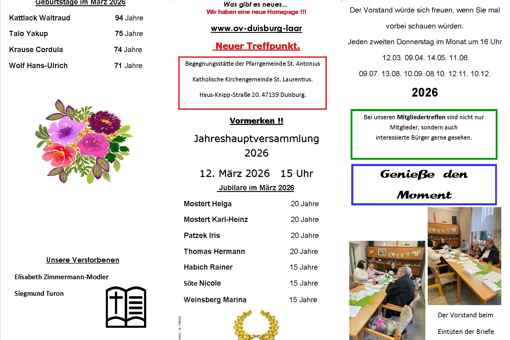Flyer mit Geburtstage und Jubilare Februar 2026