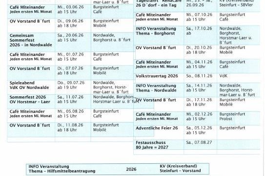 aktualisierte Terminliste